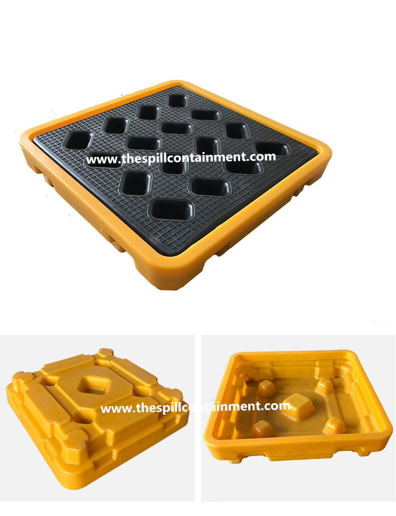 Eagle One Modular Drum Spill Platform With Drain – 26.25"x26", 15 Gal Sump, 2000 Lb Capacity – HDPE, Made In USA, Yellow